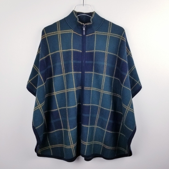 NWOT Nicole Miller Plaid Sweater Poncho - Picture 1 of 9